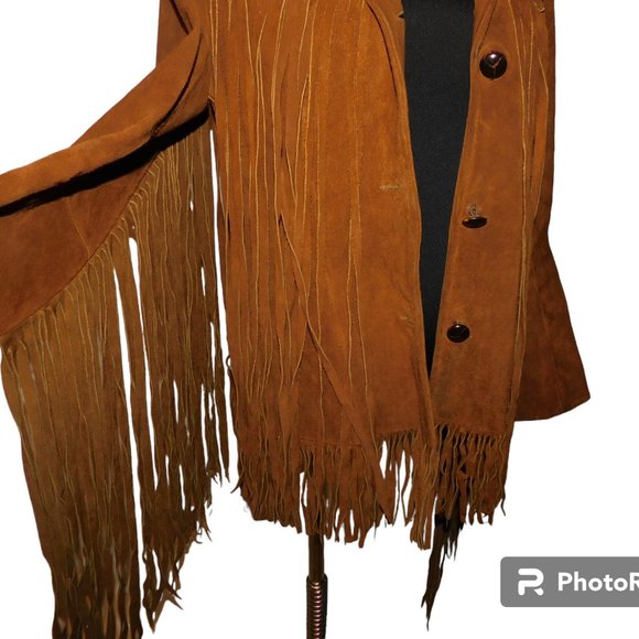 Suede Leather Fringe Vintage Coat 24" Fringe! Boho Hippie Rancher Western Jacket - Picture 5 of 15